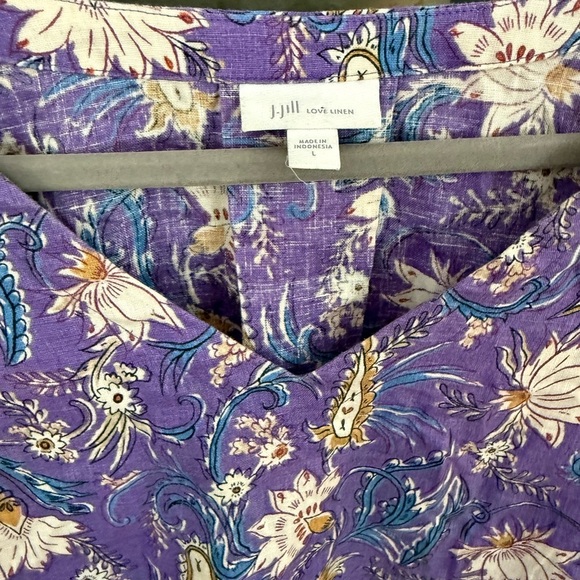 J. Jill Linen Sleeveless Floral Above Knee Dress Pockets Purple large - Picture 4 of 6